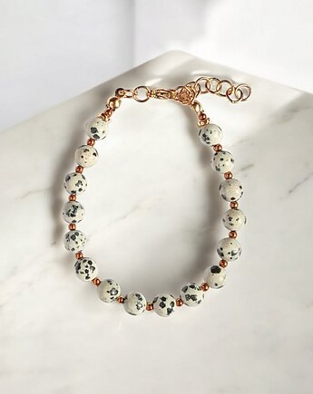 Jaspis dalmatyński i złoty hematyt : bransoletka regulowana, kaktusia