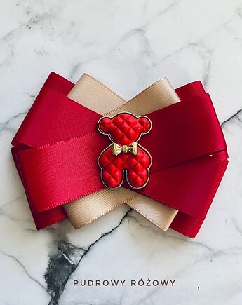 Modowa Brosza z czerwonym MISIEM Nowość, Pudrowy Różowy