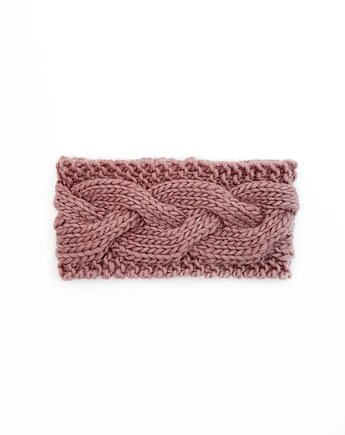 Wełniana opaska warkoczowa brudny róż, Holy Alpaca Knit