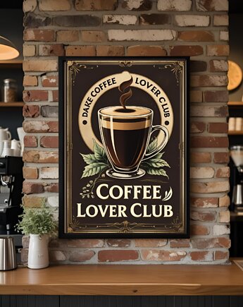 PLAKAT kawa, coffee lover club, vintage grafika loft, black dot studio