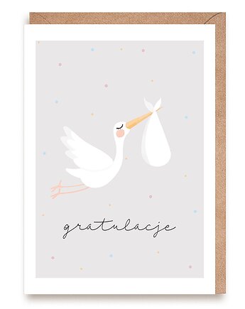 Kartka na narodziny dziecka z bocianem - "Witaj na świecie", Cardie