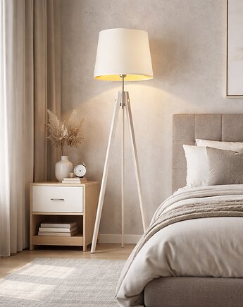 Drewniana lampa stojąca na 3 nogach ARUBA GOLD, LYSNE