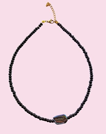 Naszyjnik z perłą barokową czarną - koraliki szklane, Cuksy Jewellery