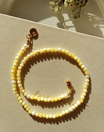 Naszyjnik turmalin miodowy  i perła naturalna, s e n s e d  accessories