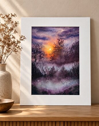 Akwarela - Magiczny Las II oprawiony w passe-partout 30x40 cm, Betańska Studio