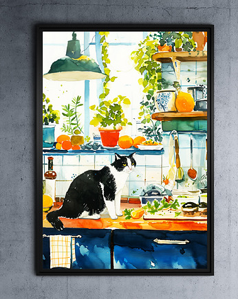 Kot w kuchni - grafika na plakacie, JBJart Justyna Jaszke