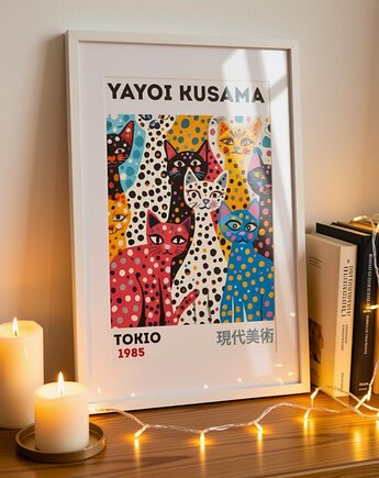 PLAKAT dekoracyjny czarne koty kropki abstrakcyjny  Yayoi Kusama,  poster, black dot studio