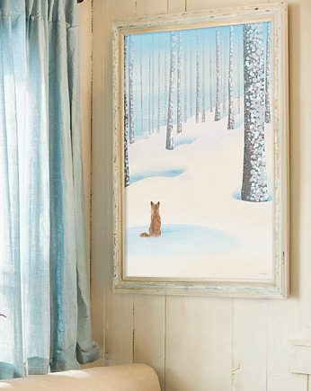 Plakat Las zimą - lis w śniegu, minimalmill