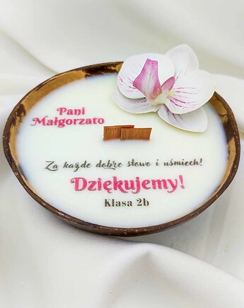 Personalizowany prezent dla Nauczyciela / świeca w kokosie, Swiecznikowo
