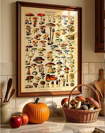 PLAKAT  ILUSTRACJA z grzybami vintage, black dot studio
