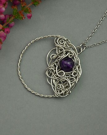 Wisiorek ametyst koło kółko wire wrapping, Agata Rozanska