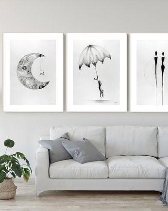 Zestaw 3 obrazów  malowanych ręcznie 50 x 70 cm, MiniMalArt