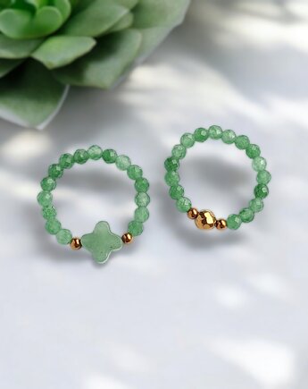 Zestaw pierścionków : marokańska koniczynka, awenturyn zielony, kaktusia