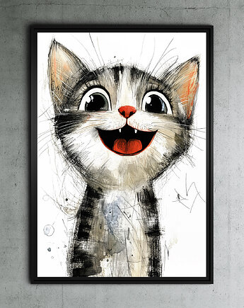 Kot rysunkowy - grafika na plakacie, JBJart Justyna Jaszke