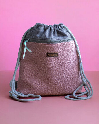 Szaro-różowy workoplecak z przednią kieszenią, raspberi