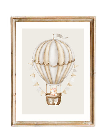 PLAKAT pokój dziecka, balon ilustracja akwarela beżowa, black dot studio