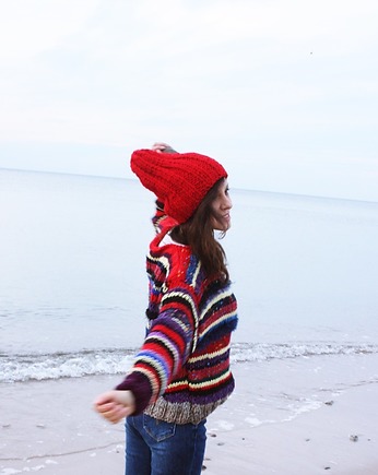 Sweter handmade  melanż  z wełną, Mademoiselle Patrini