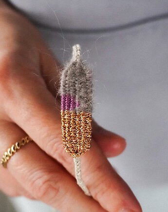 Bransoletka handmade na sznurku - moher i miedziane złoto, Słońcem Tkane