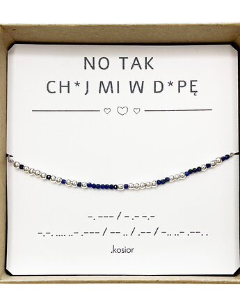 Bransoletka z alfabetem Morse Lapis lazuli i Hematyt, karolina kosior