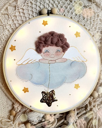 Anioł Stróż na chmurce, obrazek z lampkami led, gingerolla