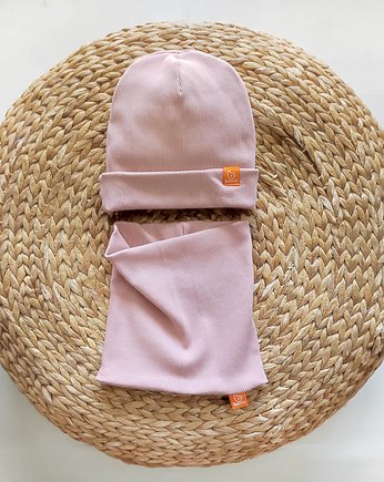Zestaw czapka Basic z kominem - koralowy, OKAZJE - Prezent na Baby shower
