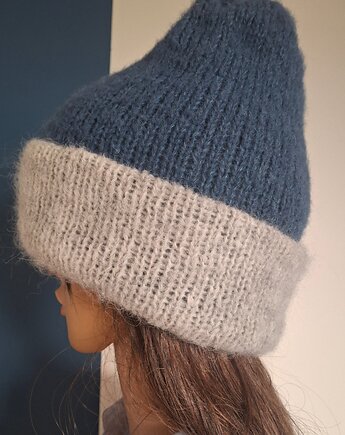 Czapka Fluffy podwójna z alpaki jeans - jasno szara, Knit Couture
