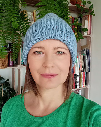 Błękitna CZAPKA BEANIE na zamówienie, Slow Design Studio
