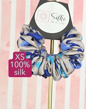 XS mini mała gumka dla dzieci do włosów jedwab naturalny scrunchie szare, Silki