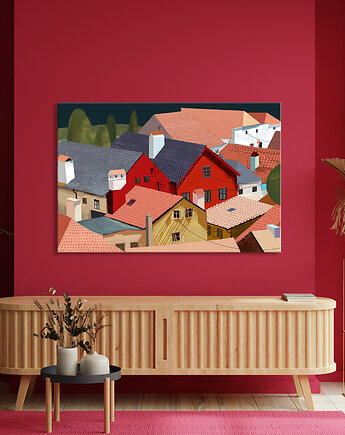 OBRAZ NA PŁÓTNIE -  Między Dachami 100x70 cm, NOWdeco