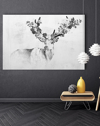 OBRAZ NA PŁÓTNIE -  JELEŃ Z KWIATAMI 120x80cm, LUdesign gallery