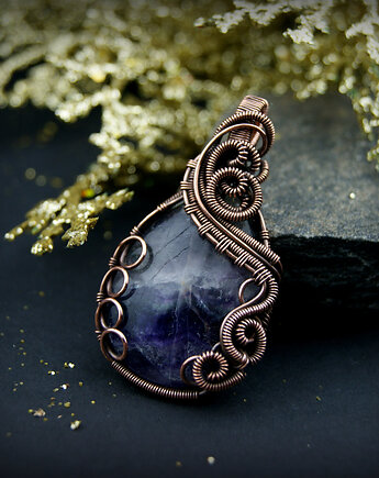 Fluoryt wisiorek wire wrapping, Blue Pearl Art