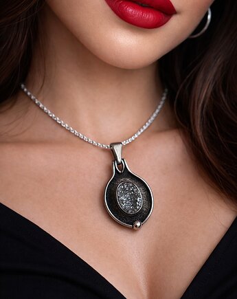 Piękny wisiorek srebrny z druzą agatową z agatem., Sin Art 