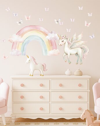 Naklejka ścienna Tęcza, Jednorożec i Motylki A253, TamTamTu