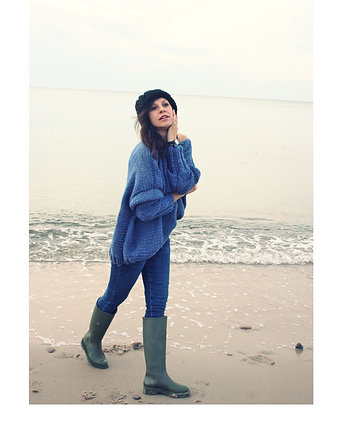 Sweter handmade oversize  blue z wełną, Mademoiselle Patrini