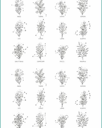 Tatuaż tymczasowy "Horoscope tattoo flowers", Fotobloki and decor