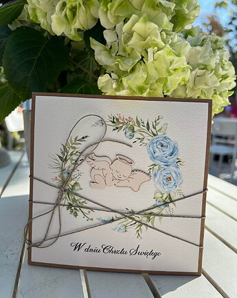 Wyjątkowa kartka ręcznie robiona na chrzest święty dla chłopca, sorte