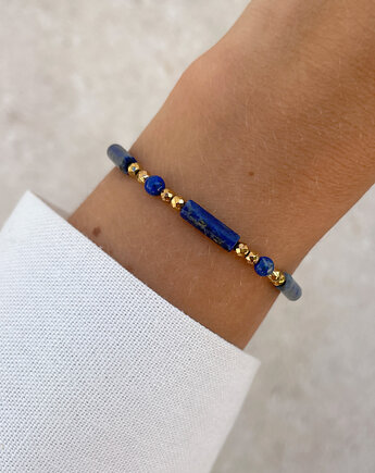 Bransoletka na gumce lapis lazuli z hematytem, Bring Biżuteria