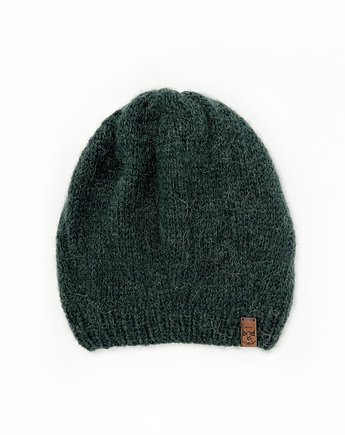 Ciemno zielona czapka beretowa z wełny alpaki, Holy Alpaca Knit