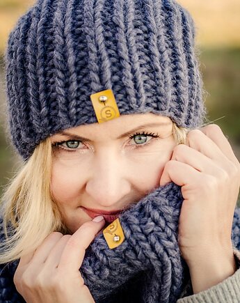 Wełniana czapka i komin WOOLY komplet zimowy grafitowy, sploteka