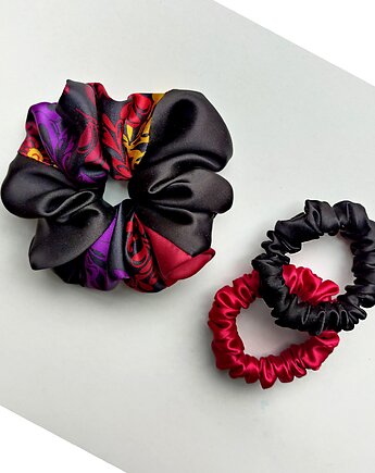 Kolor i czerń  - zestaw jedwabnych scrunchie, BARLA
