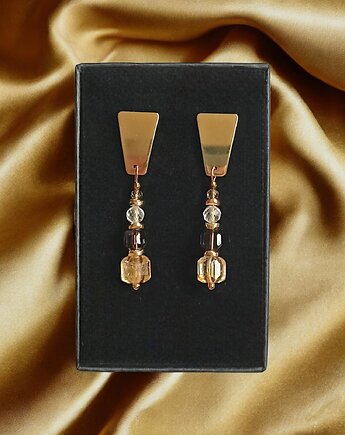 Kolczyki DOBROBYT - cytryn, kwarc dymny, kryształ górski - okazałe, kaktusia