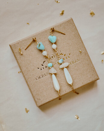 Kolczyki Talayla, kamień księżycowy, larimar, Okruszek Biżuteria