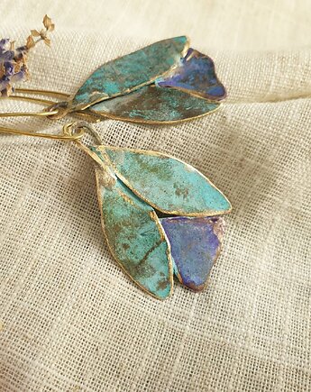 Kolczyki artystyczne patynowane tulipany mosiądz, Leaflay