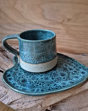 Ceramiczny kubek z talerzeykiem liść, DUET CERAMIKA
