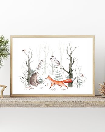 Plakat. Leśne przygody, zwierzęta, Love Life and Forest