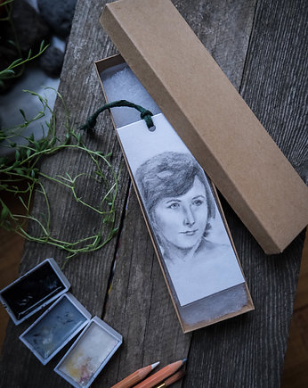 Portret na zamówienie malowany ręcznie na zakładce do książki, Z SZUFLAD UMYSŁU