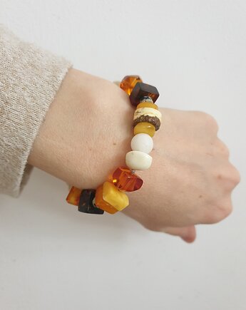 Bransoletka SZASZŁYK bursztyn, jaspis dalmatyński, jadeit, opal, modesign