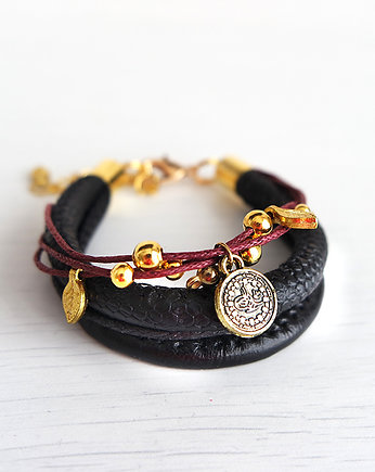 Bransoletka - Czarna, bordo - złota, yenoo