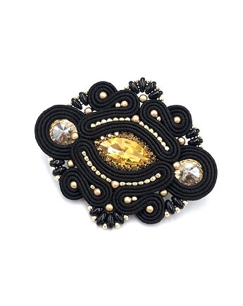 Broszka sutasz złoto czarna Loria klasyczna wieczorowa elegancka, Katrina Rossa