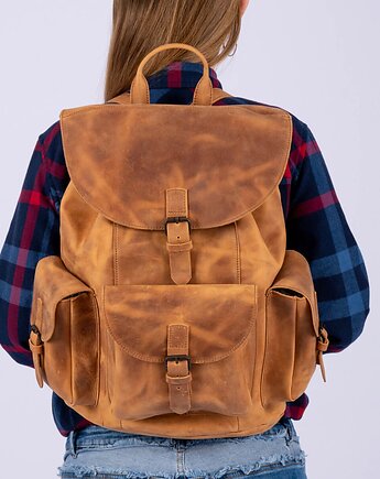 Camel Plecak Skórzany Vintage z Kieszeniami Belveder Outlander BT33, Belveder